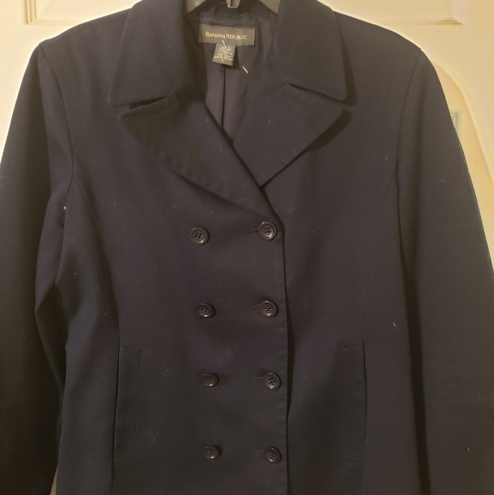 BANANA REPUBLIC Navy Pea Coat- Size L - Like New
